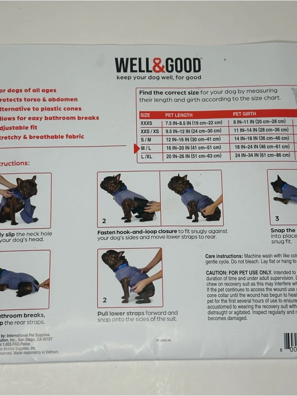 Well & Good Pet Recovery Suit (M/L) Adjustable Dog/Cat Surgical Or Neuter Shirt